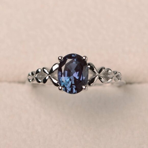 💞 Casual Cross Anillos Oval Diamond Royal Blue Rings for Women, PD036 - Picture 3 of 4